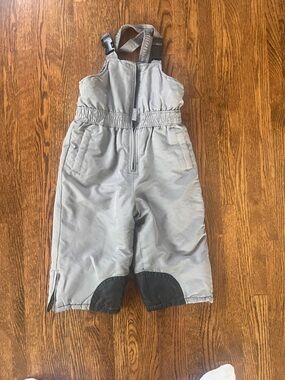 Faded Glory Light Gray Kids Snow Overalls with Black Knee Patches